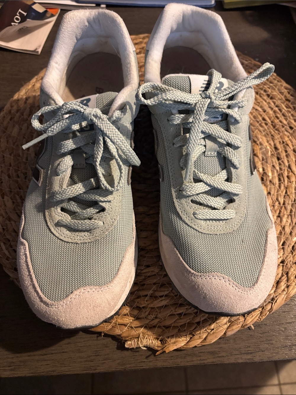 Men New Balance Sage Green Mesh & Suede Low-Top Sneaker